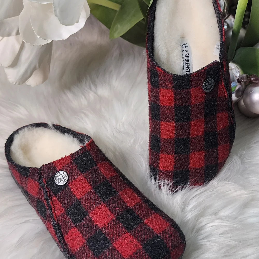 Birkenstock Zermatt Kids ShearlingFelt - Plaid Red sizeL2 New
